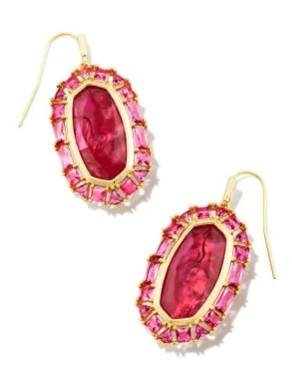 Kendra Scott Elle Gold Crystal Frame Drop Earrings in Raspberry Illusion